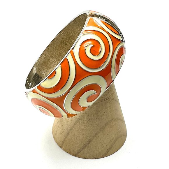 Retro Groovy Orange Swirls Clamper Bracelet — Size 7 1/4 — EUC - Picture 2 of 8